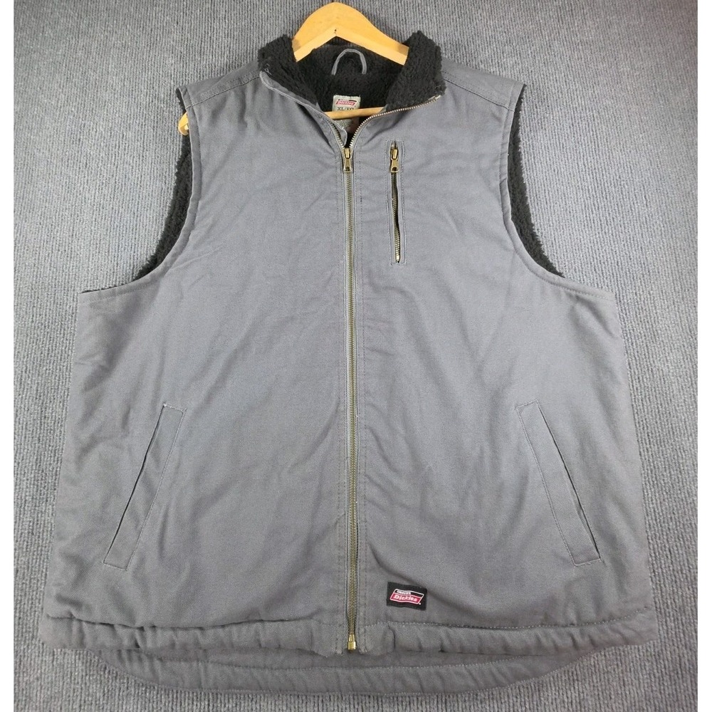 Dickies Vest Mens XL Gray Sherpa Lined Canvas Full Zip Workwear Utility